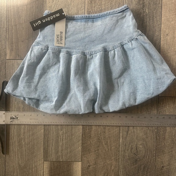 Madden Girl Light Blue Denim Bubble Mini Skirt - Sweet Revenge, Light Wash - Picture 2 of 8